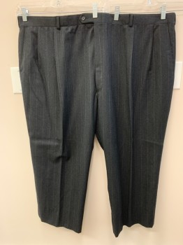 BURBERRY ROCHESTER, Charcoal Gray, Lt Gray, Wool, Stripes - Vertical , Double Pleat, 4 Pockets, Tab Close Waistband, Belt Loops,
