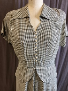N/L, Black, Ivory White, Green, Rayon, Check , C.A., S/S, With Cuff, Button Placket, Side Zip, Peplum,