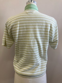 Mens, Polo Shirt, MAC TAGGART, M, Lt Green/ White/ Orange, Horizontal Stripe, C.A., S/S, 4 Button Placket