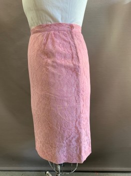 Womens, 1960s Vintage, Piece 2, NO LABEL, Pink, Polyester, Floral, W32, Skirt, Full Lace, Side Zipper