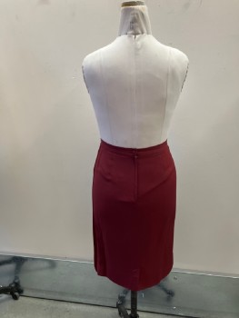 Womens, 1980s Vintage, Skirt, JEANNETTE MINER, Cranberry Red, Polyester, Solid, H:36, W:28, Crepe Back Satin, Straight To Knee, Satin Side Stripes, Back Zip, Back Slit