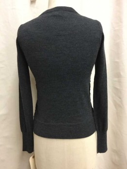 Womens, Cardigan Sweater, J Crew, Charcoal Gray, Black, Wool, XS, Zip Front, Lace Front Panels, Two Pockets, Long Sleeve, Two Zip Pulls