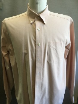 LL BEAN, Peach Orange, Cotton, Oxford Weave, Collar Attahced with Button Down with Side Left Pocket