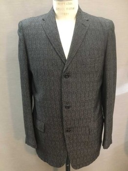 ENGLISH TAILORS, Black, Gray, Polyester, Mottled, Single Breasted, Collar Attached, Notched Lapel, 3 Pockets, 3 Buttons