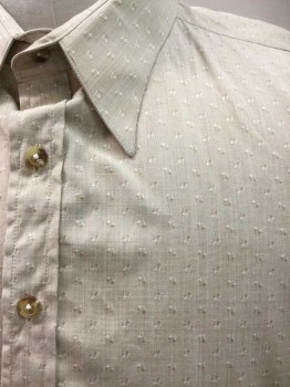 Mens, Dress Shirt, MTO, Tan Brown, Ivory White, Cotton, Squares, 34, 17.5, Made To Order, Long Sleeves, Button Front, Collar Attached with Long Collar Points, Texture Floral Weave, Multiples,