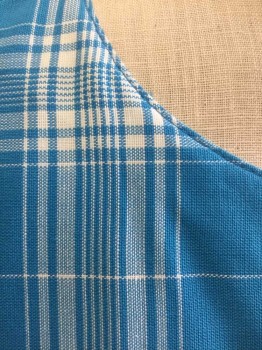LANZ, Turquoise Blue, White, Polyester, Cotton, Plaid, Grid , Turquoise with White Plaid and Grid Pattern, Sleeveless, Scoop Neck, Pleated at Waist, Straight Fit Skirt, Hem Mid-calf, **2 Piece, Comes with Matching Fabric Sash Belt