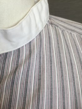 N/L, White, Charcoal Gray, Red Burgundy, Cotton, Stripes - Pin, Stripes - Micro, White with Charcoal Microstripes, Burgundy Pinstripes, Long Sleeve Button Front, Solid White Band Collar,  Made To Order Reproduction, Multiples,
