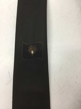 Mens, Tie, 100% Dacron Poly, Black, Dk Brown, Tan Brown, White, Polyester, Solid, Floral, Narrow, Skinny Tie, Rectangle with Tan Palm Frond and White Dot