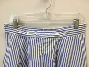 Mens, Undergarment, THE VERMONT COUNTRY, Lt Blue, White, Cotton, Stripes - Vertical , Stripes - Horizontal , 34, Light Blue Horizontal Chevron Waist Band W/3 Button Front, Adjustable Short Belt Back W/4 Buttons Back Center (the Vermont Country Store), Multiples,