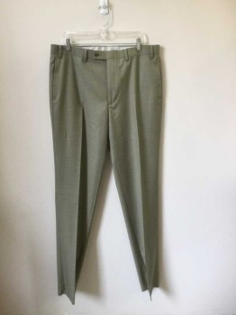 CALVIN KLEIN, Taupe, Wool, Solid, Flat Front, Belt Loops, Button Tab