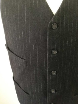 MTO, Dk Brown, White, Wool, Stripes - Pin, Gabardine, 5 Buttons, 4 Pockets, Matching Back with Adjustable Belt,