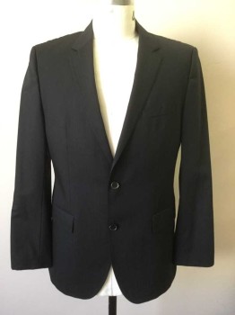 HUGO BOSS, Black, Wool, Stripes - Shadow, Single Breasted, Hand Picked Collar/Lapel, Collar Attached, Notched Lapel, 3 Pockets, 2 Back