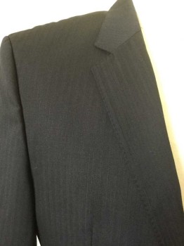 HUGO BOSS, Black, Wool, Stripes - Shadow, Single Breasted, Hand Picked Collar/Lapel, Collar Attached, Notched Lapel, 3 Pockets, 2 Back