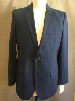 Mens, Sportcoat/Blazer, HAGGAR, Navy Blue, Polyester, Solid, 42R, 2 Buttons,  Notched Lapel, 3 Pockets, Tiny Ghost Check