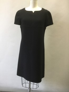 COURREGES, Black, Wool, Solid, Crepe, Neck W/Small V at CF, CF Seam, Bust Seam, Back Zip, Hem Above Knee