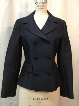 Womens, Suit, Jacket, OLEG CASSINI COUTURE, Midnight Blue, Silk, Solid, 27W, 34B, Double Breasted, Notched Lapel, 2 Faux Flap Pocket, Soutache Wrapped Buttons,