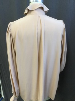 Womens, Blouse, FOX 2881, Peach Orange, Silk, Solid, 42, Self Ruffle High Neck & Gathered Long Sleeves Cuff, Gathered Front at Shoulder, Copper Button Front,