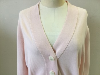 J CREW, Lt Pink, Cotton, Solid, 5 Buttons, V-neck, Long Sleeves, Knit,