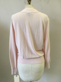 J CREW, Lt Pink, Cotton, Solid, 5 Buttons, V-neck, Long Sleeves, Knit,