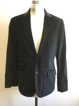 Mens, Sportcoat/Blazer, CLAIBORNE, Black, Cotton, Rayon, Solid, 38R, Velvet, Single Breasted, Collar Attached, Notched Lapel, 4 Pockets, Long Sleeves,