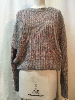 Womens, Pullover Sweater, BDG, Beige, Hot Pink, Turquoise Blue, Slate Blue, Acrylic, Cotton, Heathered, XS, Crew Neck, Cropped