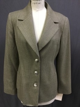 LINDA ALLARD ELLEN T, Khaki Brown, Olive Green, Brown, Wool, Plaid, Houndstooth, Single Breasted, 3 Buttons,  2 Diagonal Pockets, Notched Lapel,