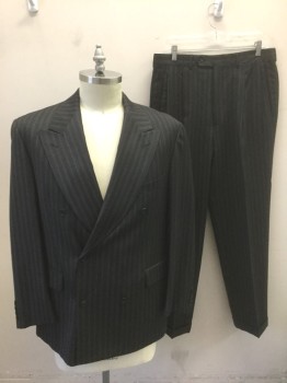 REPORTER, Charcoal Gray, Wool, with Brown Specked Stripes with Solid Pinstripe Center, Double Breasted, Wide Peaked Lapel, 3 Pockets, Solid Black Lining