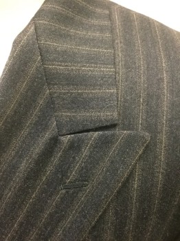 REPORTER, Charcoal Gray, Wool, with Brown Specked Stripes with Solid Pinstripe Center, Double Breasted, Wide Peaked Lapel, 3 Pockets, Solid Black Lining