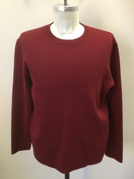 Mens, Pullover Sweater, METROPOLITAN VIEW, Wine Red, Wool, Solid, L, Horizontal Ribbed Knit, Crew Neck, Long Sleeves