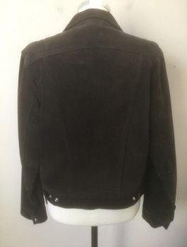 Mens, Leather Jacket, CIVILIANAIRE, Brown, Suede, Solid, M, Snap Front, Collar Attached, 4 Pockets, Black Lining