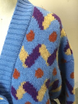ANIMALS OBSERVATORY, Blue, Purple, Tan Brown, Rust Orange, Wool, Zig-Zag , Dots, 5 Wooden Buttons, Itchy Wool
