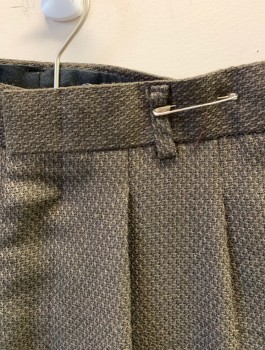 Mens, Slacks, WESTERN COSTUME MTO, Dk Olive Grn, Wool, Speckled, Ins:29, W:32, Double Pleated, Zip Fly, Belt Loops, 4 Pockets, Cuffed Hems, Made To Order, Multiple
