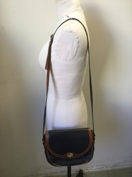 Womens, Purse, BALLY, Black, Brown, Leather, Shoulder Purse, Adjustable Strap, Pebbled Black with Brown Trim, Flap Closure with Gold Hardware