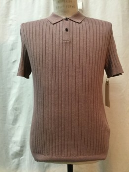 SELECTED, Brown, Cotton, Heathered, Ribbed, Short Sleeves,
