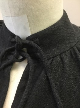 N/L, Black, Cotton, Solid, Long Puffy Sleeves, Pullover, Stand Collar with 2 Self Ties at Neck, Self Ties & Self Ruffle Trim at Cuffs, Pirate Shirt