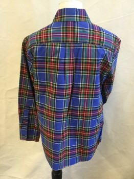 CREWCUTS, Periwinkle Blue, Red, Yellow, Black, Green, Cotton, Plaid, Collar Attached, Button Down, Button Front, 1 Pocket, Long Sleeves, Curved Hem