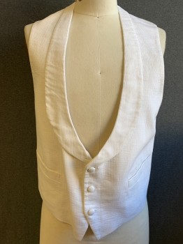 DOMINIC GHERARDI, White, Cotton, Stripes, Shawl Lapel, Stitched Vertical Stripes, Single Breasted, Button Front, 3 Fabric Covered Buttons, 2 Pockets, Belted Back (Broken Buckle)