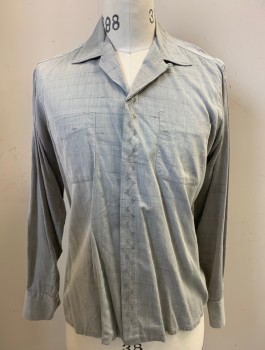 Mens, Shirt, SPIRE, Lt Gray, Cotton, Solid, M, Sport-shirt, Self-stripe, Embroidered OuterPlacket, Collar Attached, Button Front, Long Sleeves