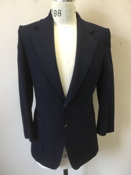 BILL BLASS, Navy Blue, Wool, Solid, Single Breasted, Collar Attached, Notched Lapel, 2 Buttons,  3 Pockets