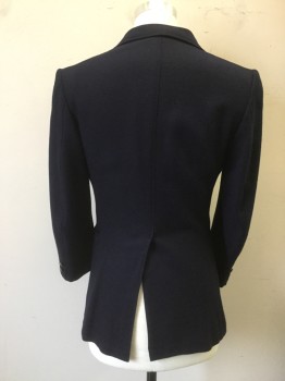 BILL BLASS, Navy Blue, Wool, Solid, Single Breasted, Collar Attached, Notched Lapel, 2 Buttons,  3 Pockets