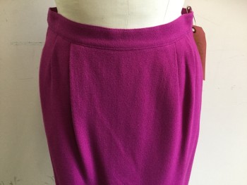 Womens, Skirt, KASPER, Fuchsia Pink, Wool, Solid, W.28, 10, Double Pleated, 2 Pockets, Back Zipper, Back Slit, Below Knee Length