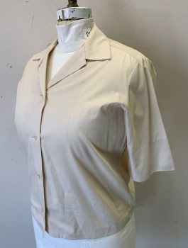LADY MANHATTAN, Ecru, Cotton, Solid, 3/4 Sleeves, Button Front, Notched Collar Attached,