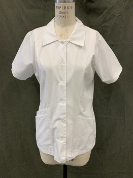 Womens, Nurse, Top/Smock, LANDAU, White, Poly/Cotton, Solid, M, Orderly Shirt, Pharmacy Shirt, Button Front, Collar Attached, 3 Pockets, Short Sleeves