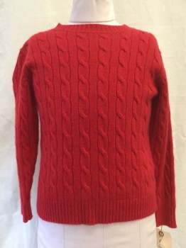 PAPO D'ANJO, Red, Cashmere, Cable Knit, Crew Neck, Cable Knit