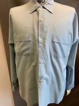 BVD, Lt Blue, Polyester, Cotton, Solid, Long Sleeves, Button Front, Collar Attached, 2 Pockets,