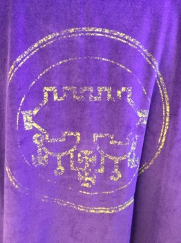 Mens, Robe, N/L, Purple, Gold, Cotton, Polyester, Solid, 48, Purple, Hood with 3 Ornate Frog Button Detail, Long Sleeves, Gold Imprinted Circle Detail, Multiples