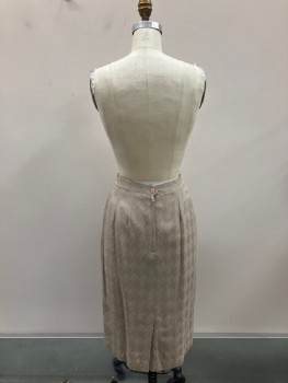 KASPER, Khaki Brown, Polyester, Houndstooth, Waistband, Dbl Pleats Front, 2 Pckts On Side Seams, Straight To Knee, Back Slit