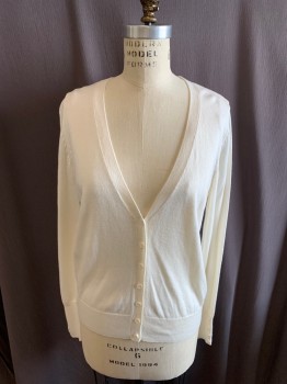 Womens, Cardigan Sweater, WORTHINGTON, Cream, Cotton, Rayon, Solid, M, Vneck,4  Buttons On Sleeves