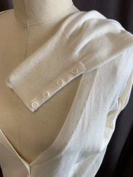 WORTHINGTON, Cream, Cotton, Rayon, Solid, Vneck,4  Buttons On Sleeves