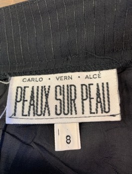 PEAUX SUR PEAU, Black, Rayon, Solid, Faille, Pencil Skirt, 1.5" Wide Waistband, Knee Length, 2 Pockets, Zipper in Back